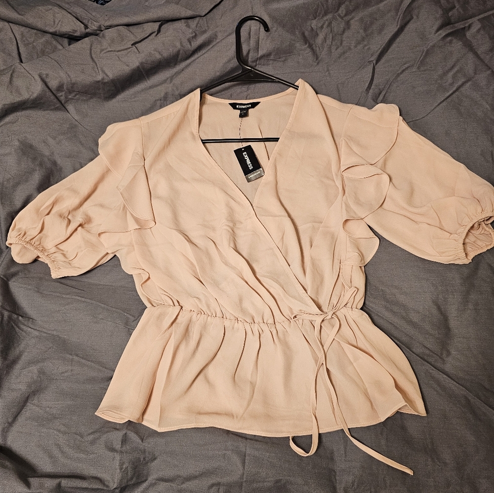 Express Peach/light Pink blouse with ruffles!! Beautiful sheer type material!!🩷